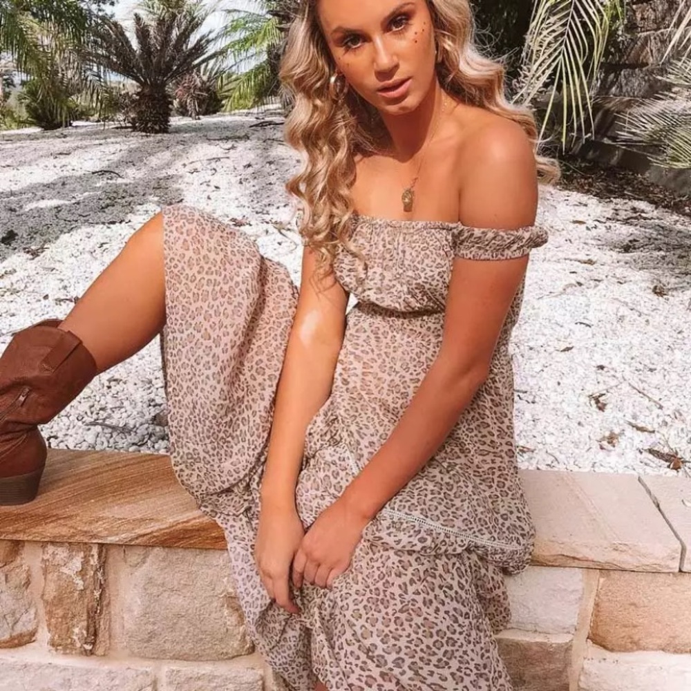 SOLD OUT Boho Leopard Off Shoulder Maxi Dress - Picture 4 of 9
